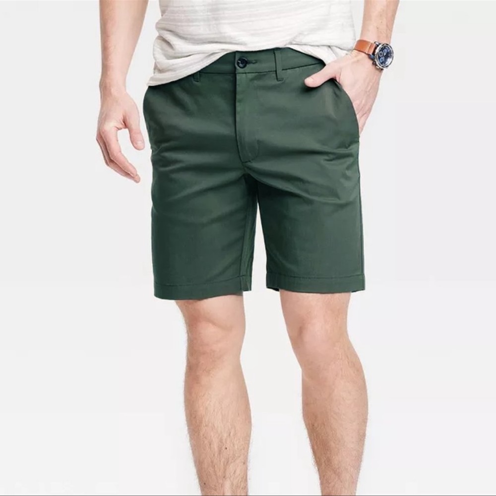 GOODFELLOW MENS FLAT-FRONT SHORTS 9” INCH INSEAM MOUNTAIN SPRUCE SZ 30